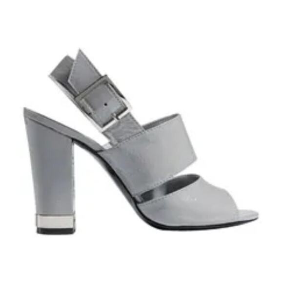 BCBGirls NEW Leather Kosty Heels Grey Taupe Beige Straps Silver Open Toe Cute! - Picture 1 of 9